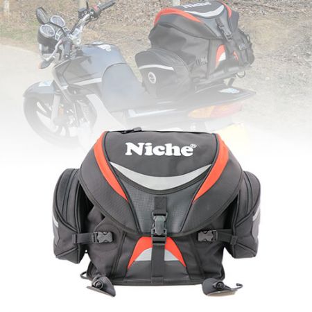 Wholesale Roll-Top with Cover Motorcycle Rear Bag - Motorcycle Waterproof Rear Seat Bag with Roll-Top and Cover for Detachable Two Side Pockets, Seat Bag, Helmet Bag